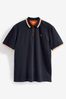 Navy Blue/Orange Tipped Regular Fit Polo Shirt