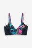 Navy Blue Floral DD+ Non Pad Triangle Crop Bikini Top