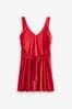 Red Tummy Shaping Control Skirted Swimsuit