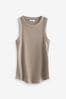 Taupe Brown Ribbed Racer Tank Vest Sleeveless Top
