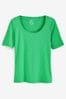 Bright Green Ribbed Scoop Neck Half Sleeve T-Shirt
