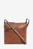 Tan Brown Leather Pocket Messenger Bag