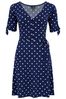 Pour Moi Navy Blue Polka Dot Bella Fuller Bust Slinky Stretch Tie Sleeve Mini Dress