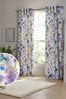 Blue/Purple Watercolour Floral Curtains, Eyelet Lined