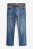 Light Blue Bootcut Belted Authentic Jeans, Bootcut