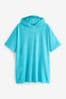Aqua Blue Oversized Hooded Towelling Cover-Up