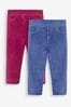 JoJo Maman Bébé Berry Pink & Indigo Blue 2-Pack Jersey Cord Detail Leggings