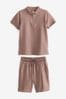 Dusty Pink Zip Neck Short Sleeve Polo Shirt And Shorts Set (3-16yrs)