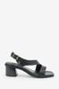 Black Forever Comfort® Leather Asymmetric Block Heel Sandals