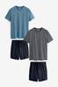 Blue Stripe Shorts Crew neck Pyjamas Set 2 Pack