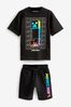 Minecraft Black/Rainbow Short Sleeve License T-Shirt And Shorts Set (3-16yrs)
