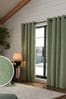 Sage Green Next Heavyweight Chenille Eyelet Super Thermal Curtains, Super Thermal