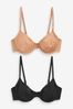 Black/Nude Non Pad Balcony Smoothing T-Shirt Bras 2 Pack