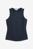 Navy Fitted Seamless Round Neck Stretch Vest