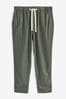 Sage Green Relaxed Tapered Linen Blend Drawstring Trousers