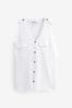 White Linen Utility Pocket Button Up Vest
