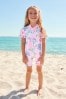 Blassrosa/Blumenmuster - Sonnenschutz-Badeanzug (3 Monate bis 7 Jahre)