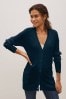 Navy Blue Rib Sleeve Button-Up Linen Cardigan