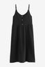 Black Button Down 100% Cotton Cami Summer Dress, Petite