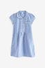 Mid Blue Cotton Rich Button Front Lace Gingham School Dress detailing (3-14yrs)