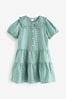 Green Cotton Rich School Gingham Tiered Pretty Collar Dress vita (3-14yrs)