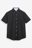 Black Regular Fit Short Sleeve Oxford Shirt, Regular Fit