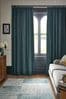 Dark Teal Blue Cotton Blackout/Thermal Pencil Pleat Curtains, Blackout/Thermal