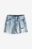 Mittelblau - Denim-Shorts mit hoher Taille und Rissen