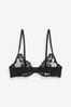 Black Non Pad Plunge Floral Embroidered Bra