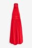 Red Sleeveless Halter Neck Midi Dress