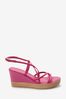 Pink Forever Comfort Leather Asymmetric Strappy Wedges