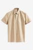 Stone Linen Blend Short Sleeve Shirt