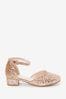 Rose Gold Glitter Occasion Ankle Strap Low Heel Shoes