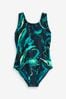 Green/Black Marble Sports Swimsuit (3-16yrs)