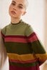 Green/Pink Stripe Gem Button High Neck Jumper