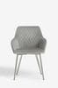 Set of 2 Soft Velvet Mid Grey Brushed Chrome Leg Hamilton Arm Dining Chairs, Arm