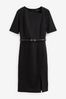 Black Tailored Ponte Belted Midi Dress, Regular