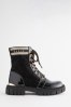 Baker by Ted Baker Girls Quilted Lace Up Black Boots with Gold Trims