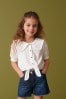 White Puff Sleeve Tie Front Blouse (3-16yrs)
