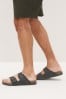 Black Leather Double Strap Sandals