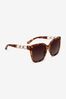 Brown Large Frame Polarised Chain Arm Sunglasses