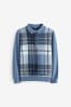 Navy Check Long Sleeve Knitted Patterned Polo Shirt (3-16yrs)