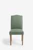 Set of 2 Soft Linen Look Dark Sage Green Malvern Oak Effect Leg Dining Chairs
