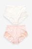 Pink Print/Plain High Waist Brief Tummy Control Shaping Lace Back Brazilian Knickers 2 Pack, High Waist Brief