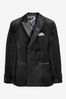 Black Double Breasted Slim Fit Velvet Blazer