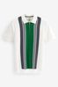 Weiß/Grün - Strick-Polo-Shirt mit Streifen