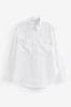 White 100% Linen Long Sleeve Curved Hem Shirt