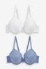 White/Blue Pad Full Cup Lace Bras 2 Pack