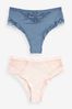 Blue/Nude High Rise High Leg Embroidered Knickers 2 Pack, High Rise High Leg