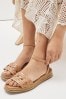 Tan Brown Regular/Wide Fit Forever Comfort® Leather Platform Sandals with Woven Detail, Regular/Wide Fit